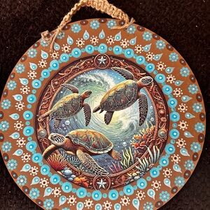 Sea Turtle Decorative Wall Plaque - Turquoise & Brown